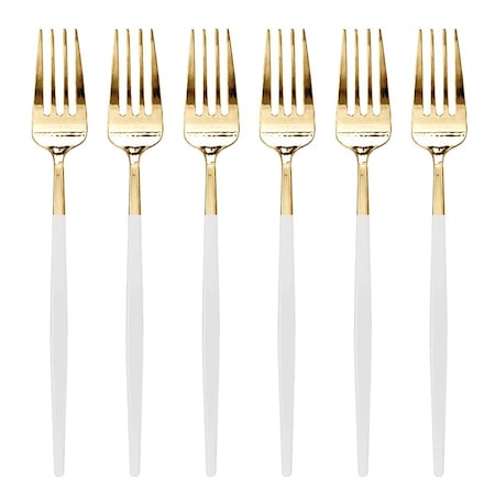Smarty Had A Party Gold with White Handle Moderno Disposable Plastic Dinner Forks (240 Forks), 240PK 9320-GWFK-CASE